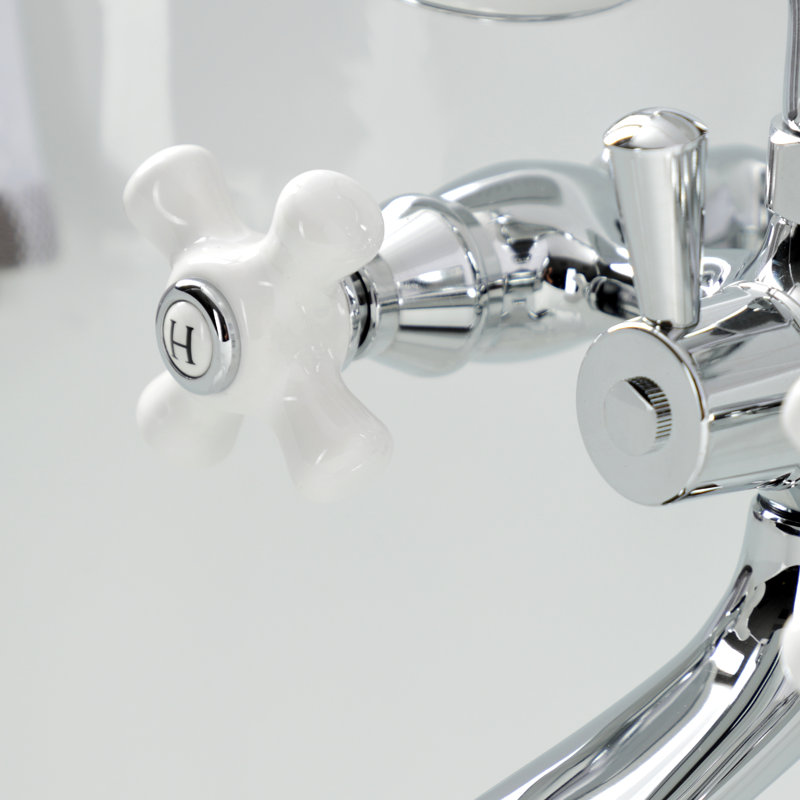 Kingston Brass Kingston Three-Handle 2-Hole Tub Wall Mount Clawfoot Tub Faucet with Hand Shower, Polished Chrome