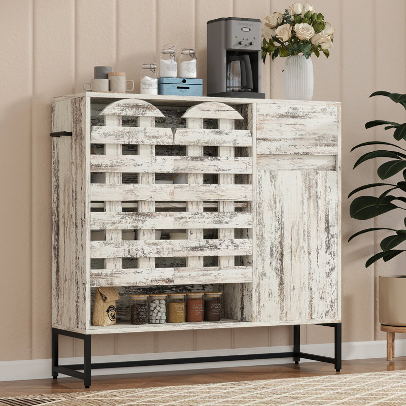 Armoires décoratives tissées avec portes arquées, Blanc rétro