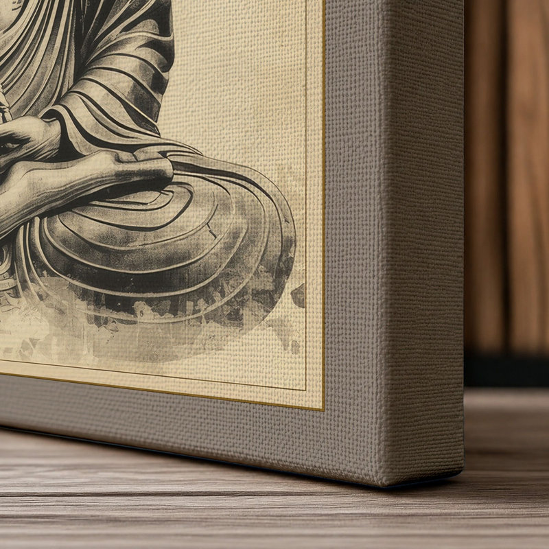 Meditating Buddha Japandi - Wrapped Canvas, 18x12 - 45.7 x 30.5 cm, Taupe Border