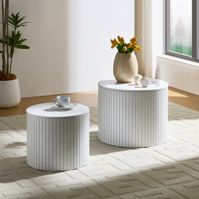 Nested Table Set 2 Pieces, MDF Coffee Table Set Living Room/Lounge Area, White