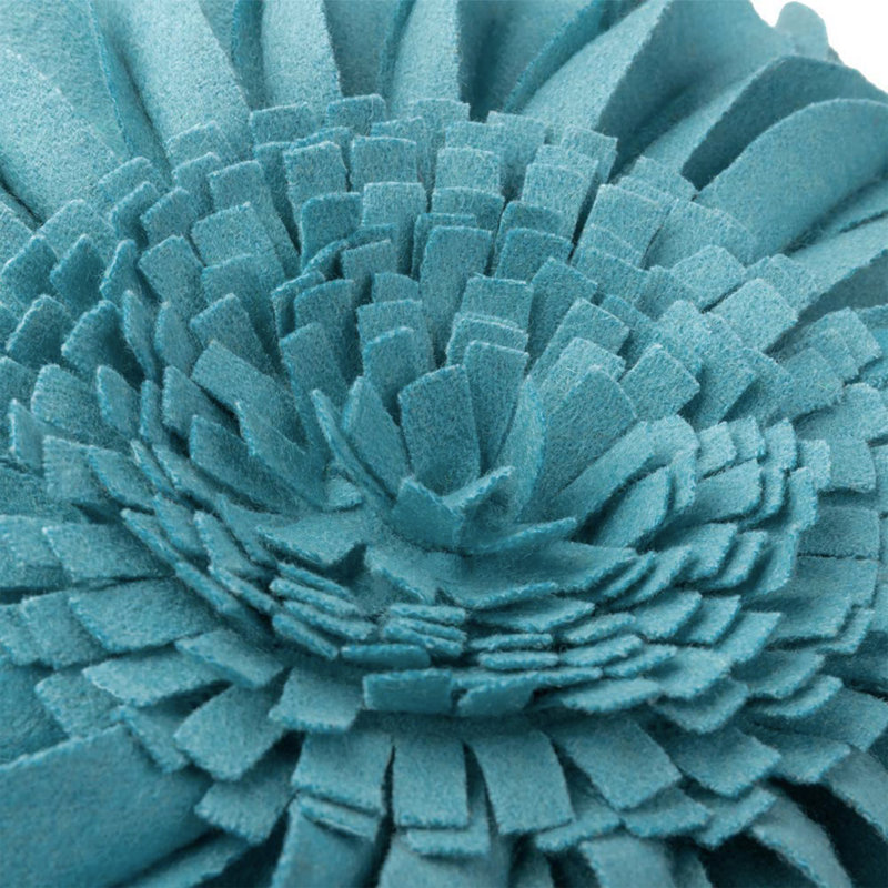 Appliqued Throw Pillow 3D Sunflower Accent Pillow Cover & Insert, Teal Blue - Wool, Square 14"