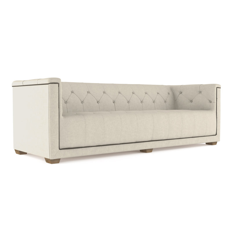 Velvet Sofa, Alabaster Genuine Leather, 96"
