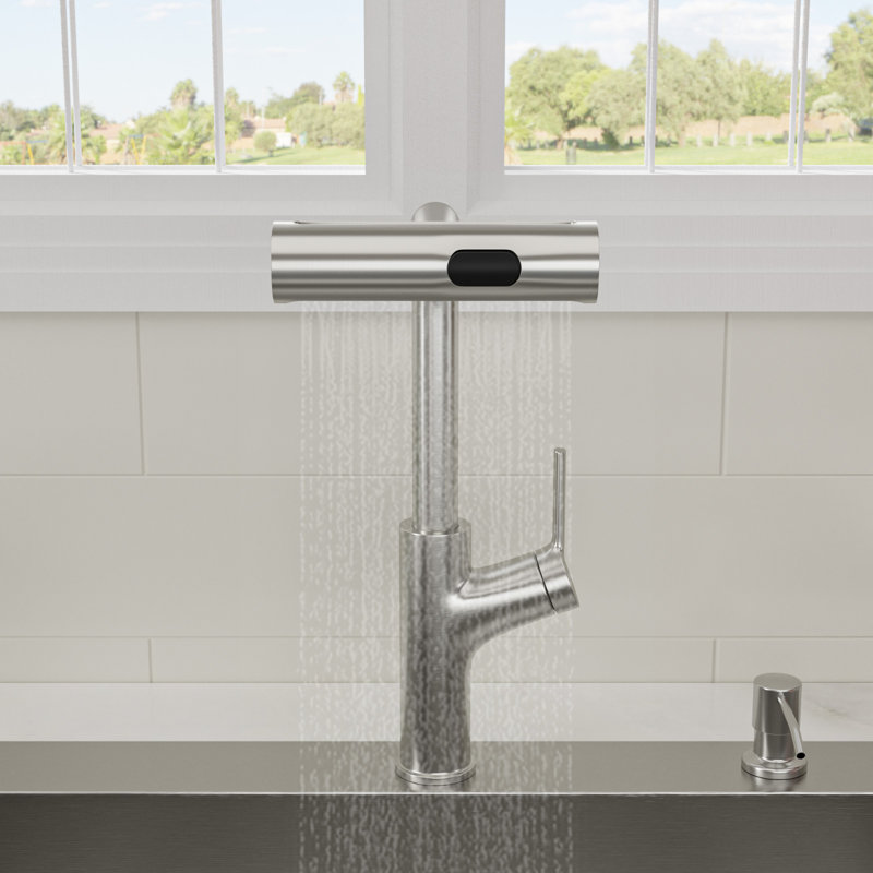 Robinet de cuisine escamotable avec douchette extractible et robinet de cuisine en acier inoxydable, Nickel brossé