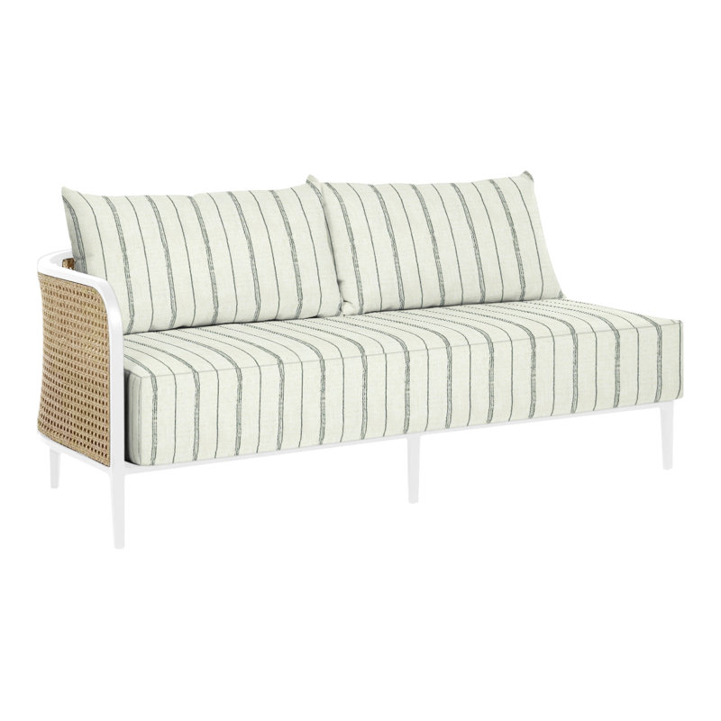 Havana 57" Wide Outdoor Loveseat with Cushions, Chalk/Natural Resin, No welt + Standard fill, Dove Sunbrella® Linen