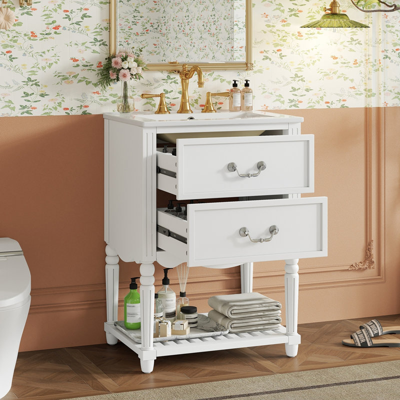Meuble-lavabo 24 po avec lavabo en céramique, Blanc