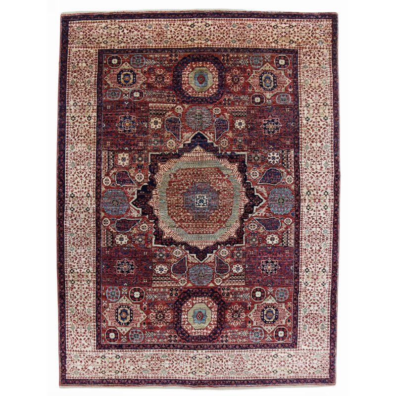 Hand Knotted Wool Area Rug, Rectangle 4'9" x 6'6"