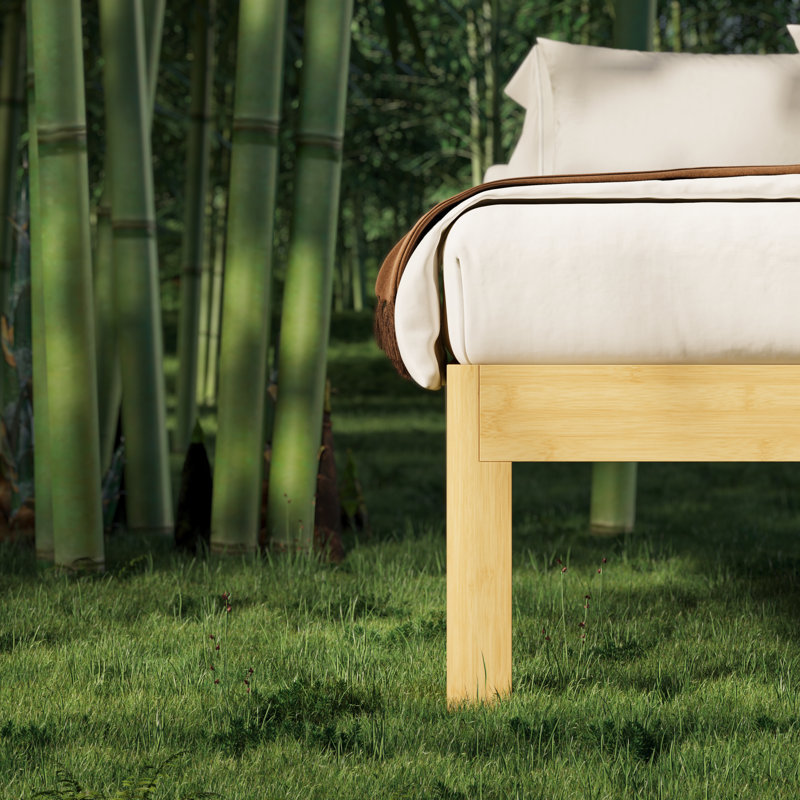 Structure de lit plateforme robuste en fer et bambou Amylia en bois massif et métal sans sommier, Grand lit, 18"