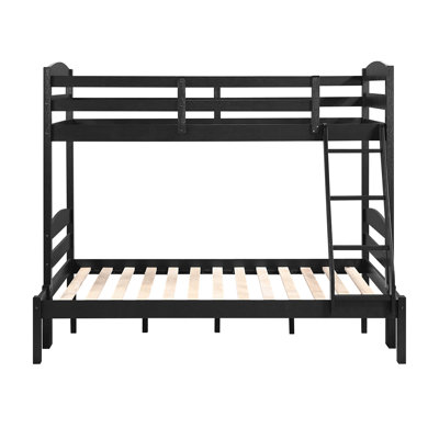 78,5 po x 59,5 po x 65,0 po, 1 pièce, en bois, lit simple superposé au-dessus d'un lit double, noir, garde-corps
