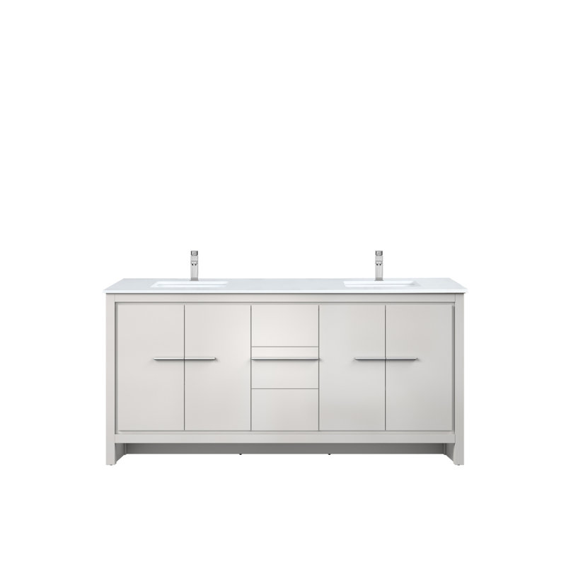 Meuble-lavabo double blanc 72 po X P 20 po D, ensemble en marbre de culture et robinet chromé, Chrome chrome