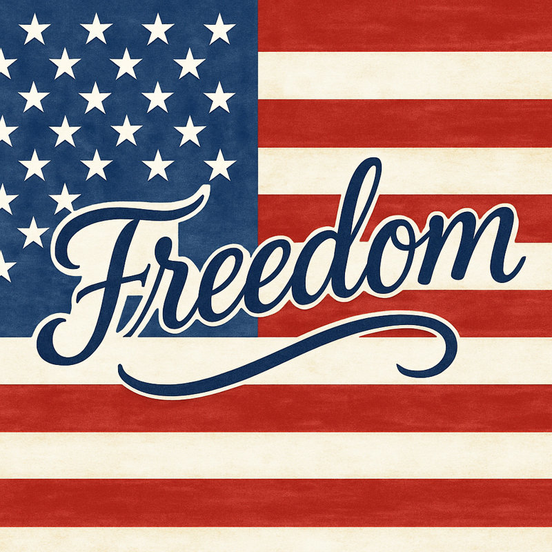 «Freedom Script on American Flag», art mural sur toile patriotique, H 12 po x l 12 po