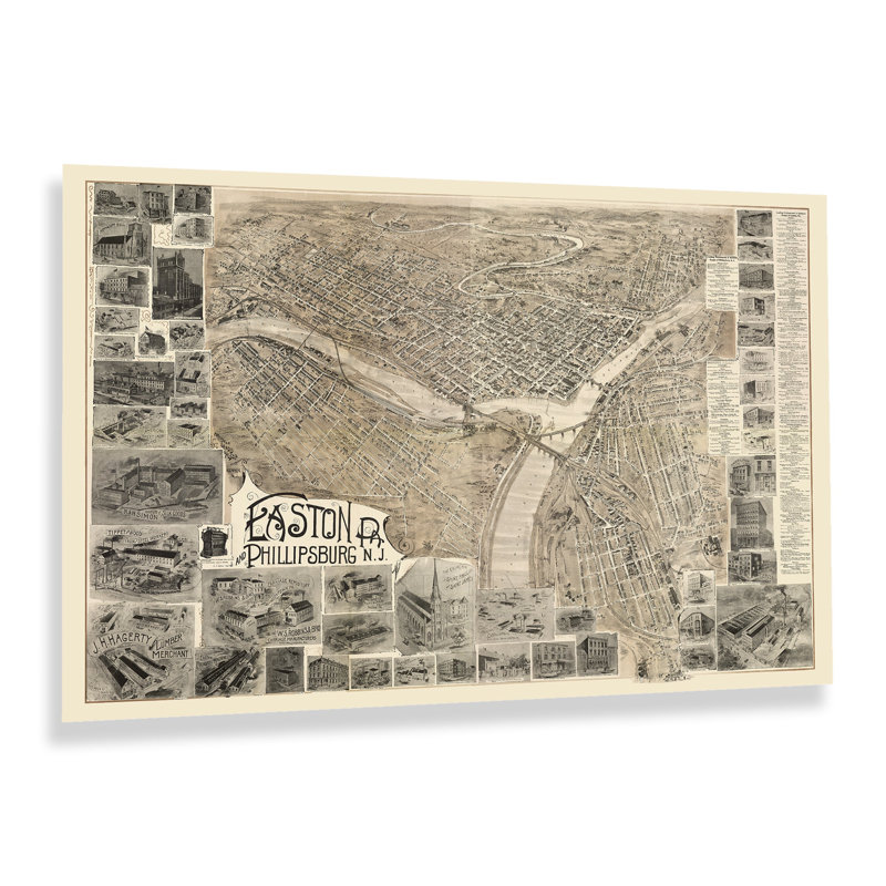 1900 Easton, Pennsylvanie et Phillipsburg, New Jersey, H 24 po x l 36 po