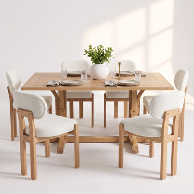 Ensemble de salle à manger 7 pièces en bois massif avec chaises rembourrées Modern