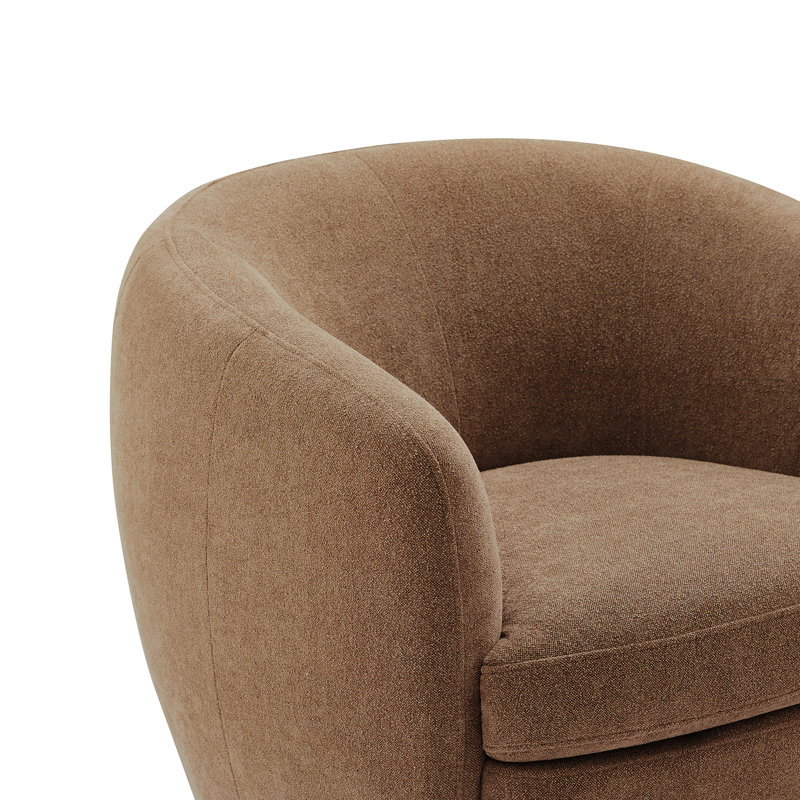 Fauteuil demi-tonneau pivotant rembourré Marcy, Chenille élite texturé chameau / noir