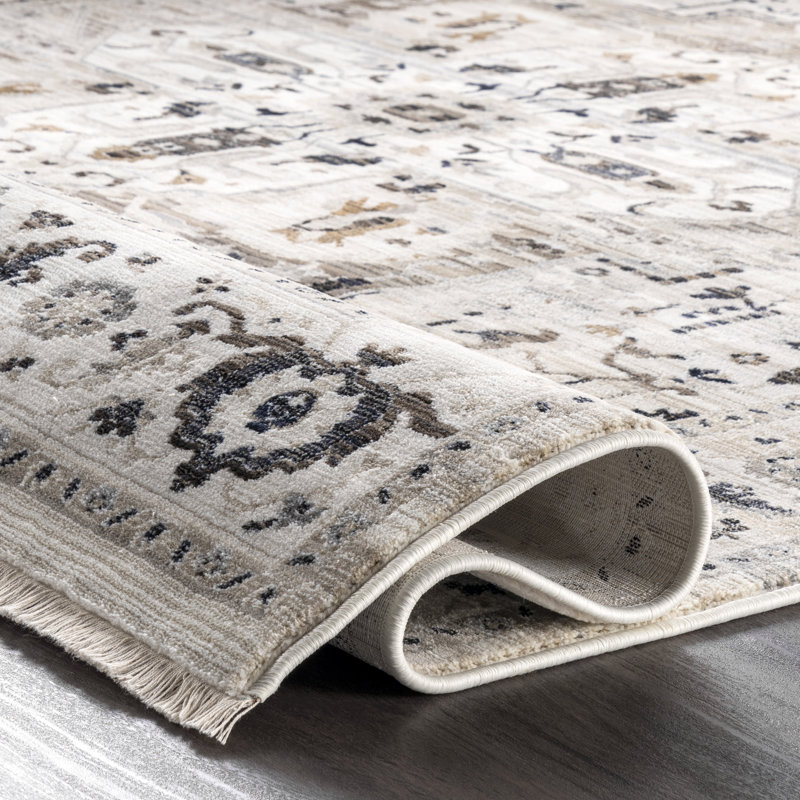 Uriegas Performance Medallion Fringed Beige/Gray/Brown Rug, Rectangle 9' x 12'