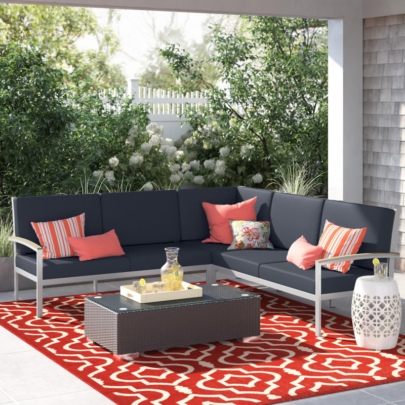Travira 3-Piece Modular Seating Set, Midnight Blue, Tekwood Natural