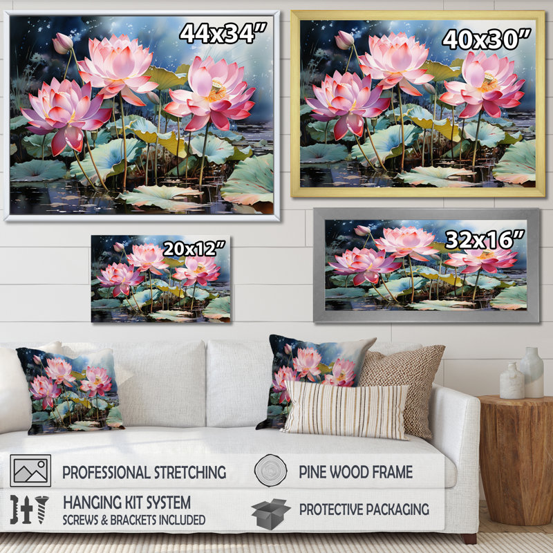 «Makovsky China Art Lotus Pond I», reproduction, Cadre photo noir, H 34 po x l 44 po x P 1,5 po