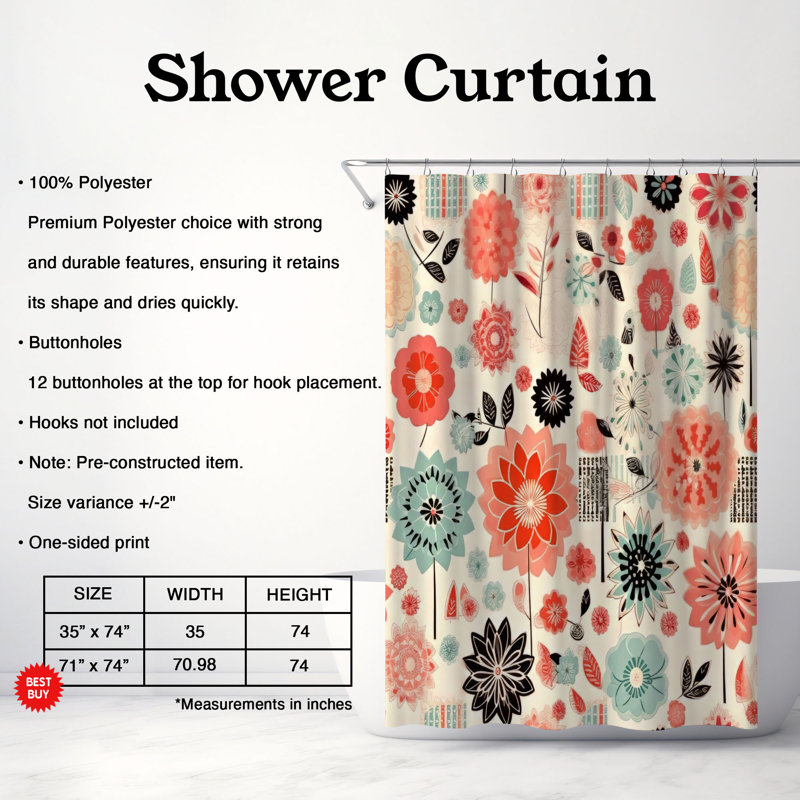 Rideau de douche Antique Floral - Premium, H 74 po x l 71 po