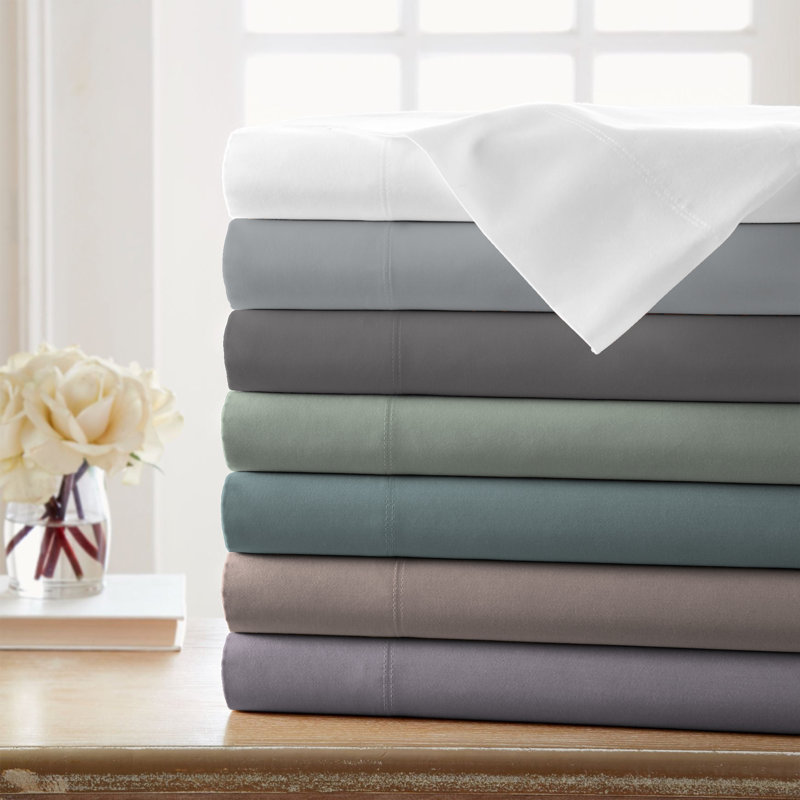 Ensemble de draps légers en mélange de coton brossé infroissable, Ensemble de draps pour lit double + un drap-housse, Bleu
