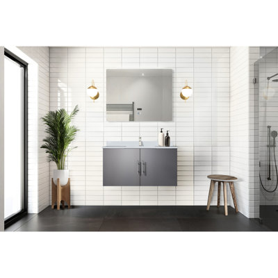 36 po Miroir à DEL et meuble-lavabo gris foncé avec comptoir en quartz - Rangement intérieur spacieux pour endommager amplement d'espace