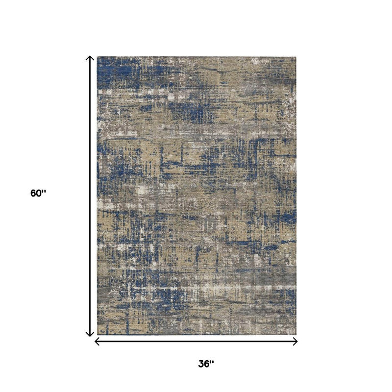 Tapis d'extérieur lavable à motif géométrique bleu marine et beige 3 pi x 5 pi