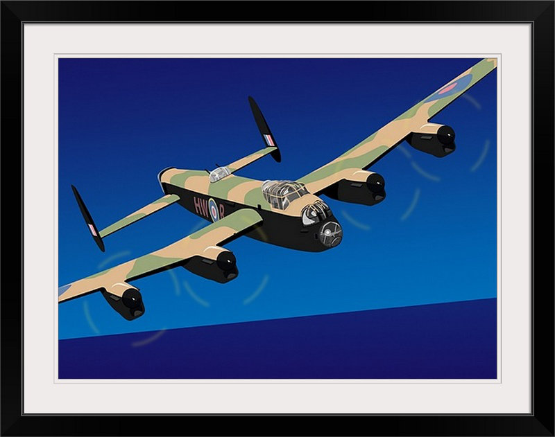 «Avro Lancaster Bomber» par Deschamps, impression, H 35 po x l 44 po x P 1 po, Cadre noir