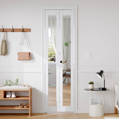 Porte pliante en verre miroitant et en bois manufacturé avec trousse de quincaillerie d'installation
