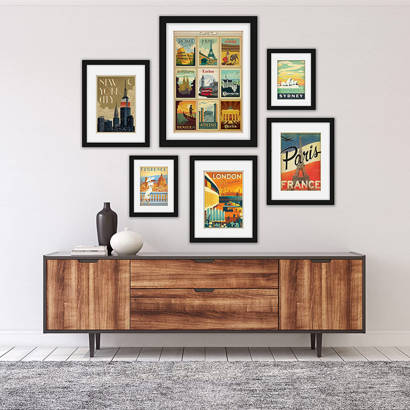 World World par Anderson Design Group - Ensemble de 6 cadres muraux encadrés