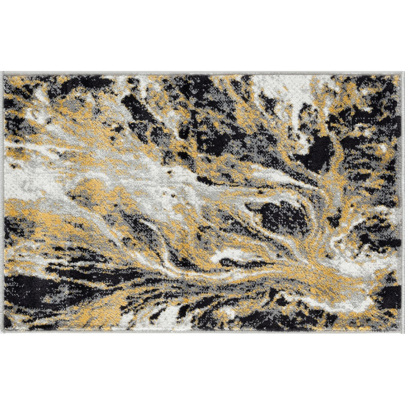 Tapis jaune / noir / blanc Pinette, Rectangle 2 pi x 3 pi