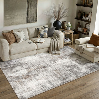 Asher Modern Abstract Machine Washable Area Rug With Non-Slip Backing