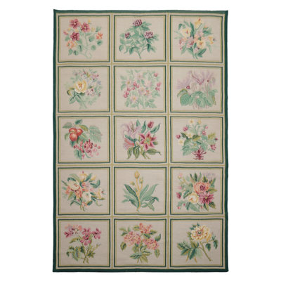 6x9 Hand Woven Wool Ivory Portugese Needlepoint Traditional Rug