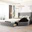 Lit plateforme tapissier moderne avec 1 grand tiroir, 2 tabourets de rangement latéraux, cadre de lit moderne pour chambre d'amis-670650432