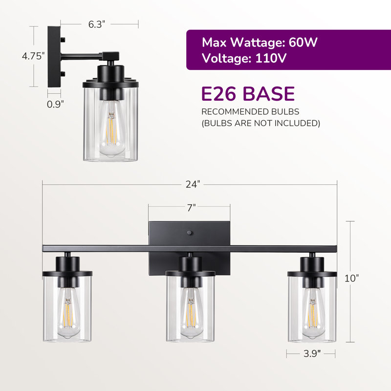 Beaudette 3 - Light Dimmable Vanity Light, Matte Black