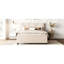 Lit plateforme tapissier confortable avec tête de lit à motif brique et lit gigogne simple en lin beige