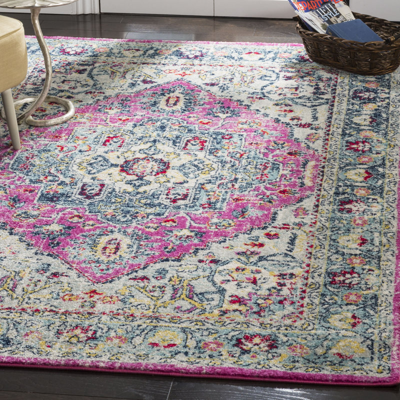 Christa Oriental Fuchsia/Aqua Area Rug, Rectangle 8' x 10'