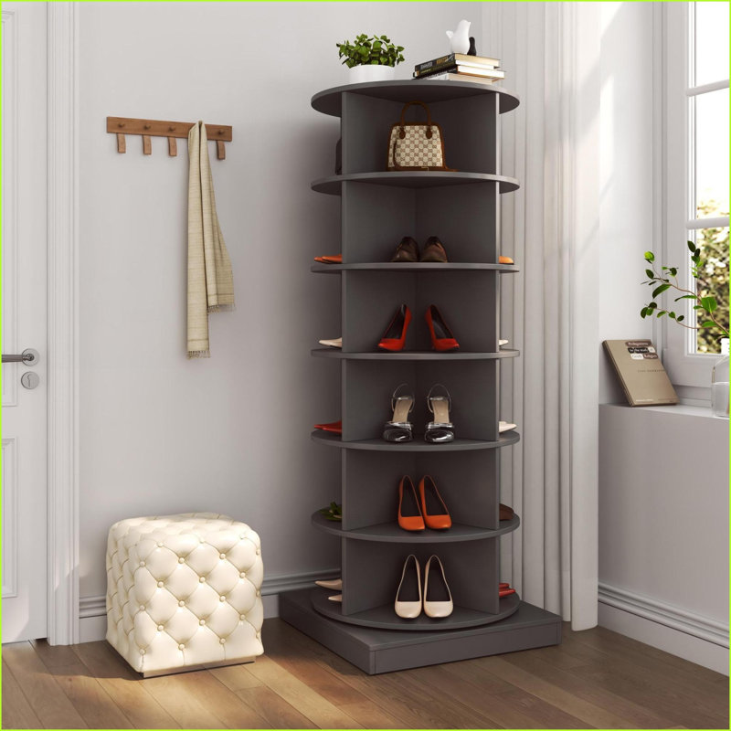 Shoe Cabinets 360 Rotating 6-Layer 24-Pair Slate Gray | Particle Board+MDF | Minimalist, Gray