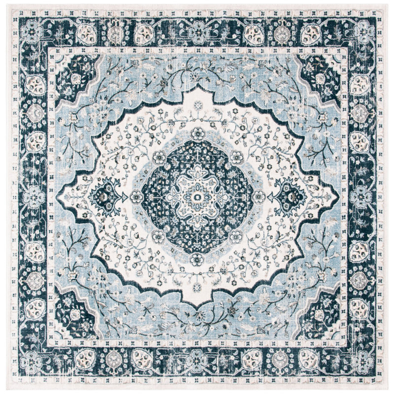 Delmer Performance Oriental Rug, Square 6'7"