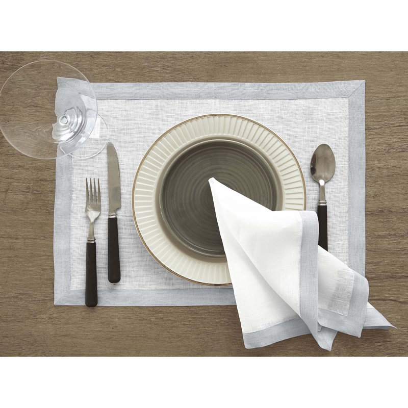 Classic - 100% Pure Linen Dinner Napkins, Soft Gray/White