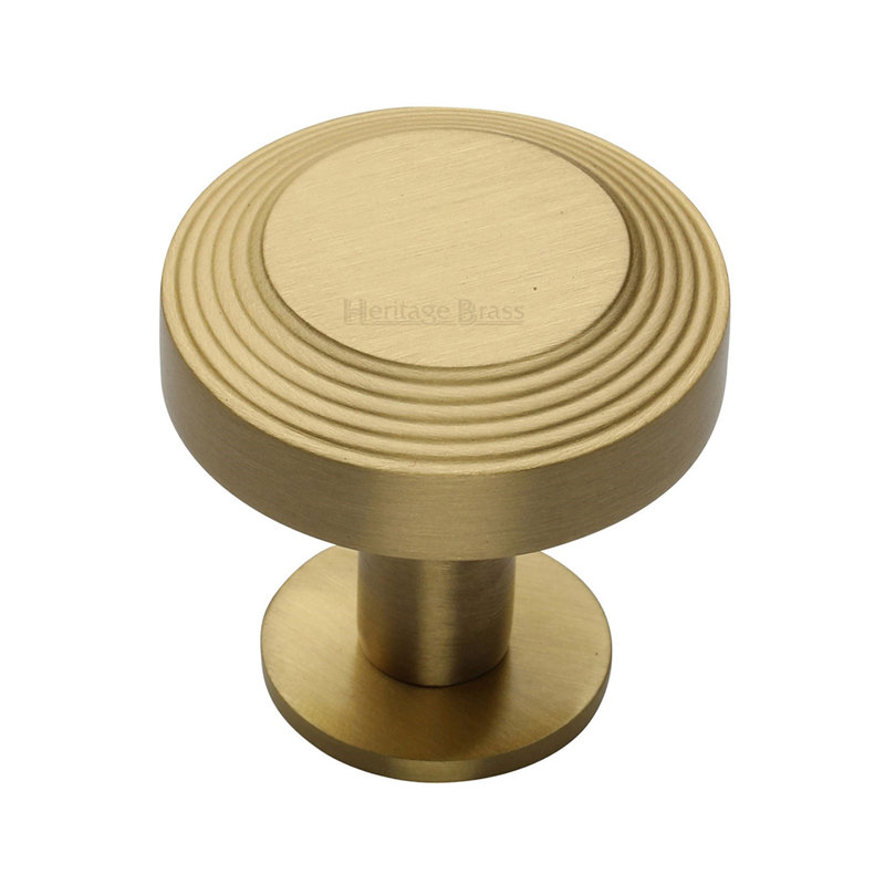 Heritage Brass Cabinet Knob Ridge Design with Rose, 3.2cm, Satin Brass