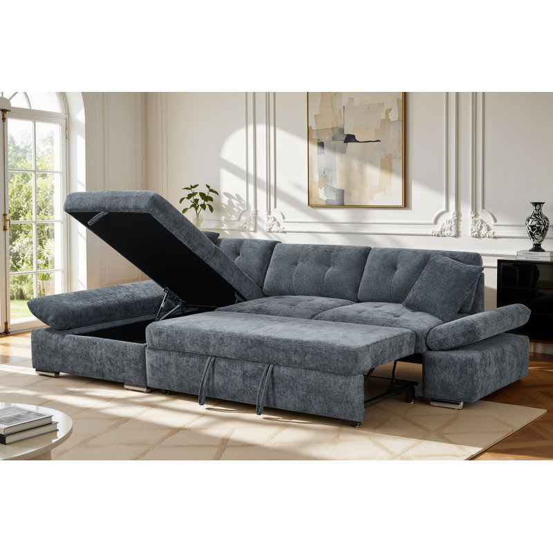 Aayush 4 Seater Sofa Bed, Left Hand Facing, Blue