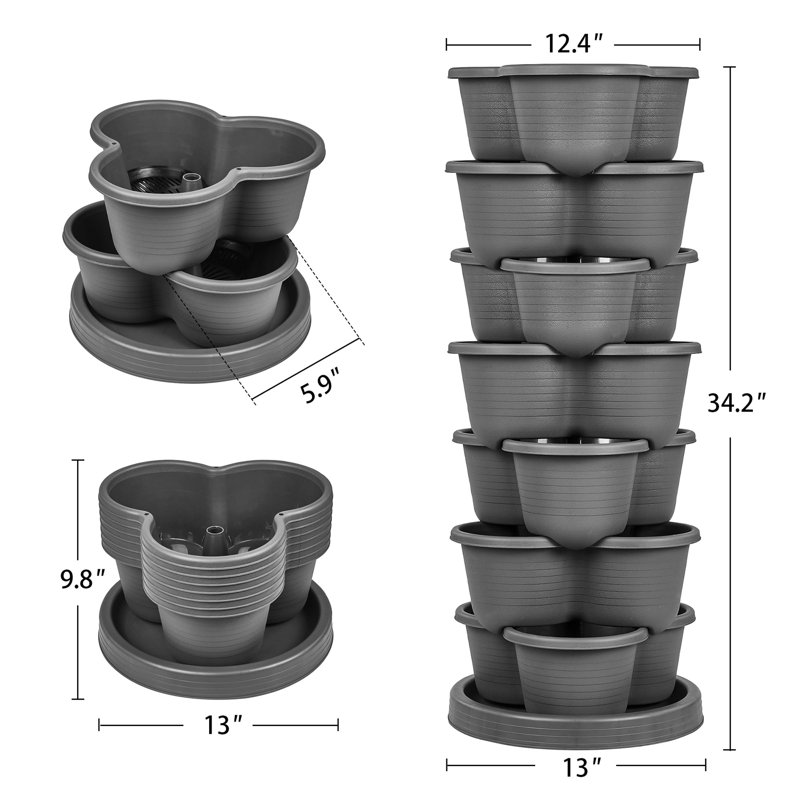 Pot à fleurs vertical à 7 étages avec poteau de soutien Strawberry, Gris