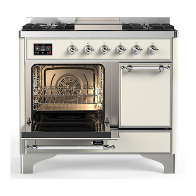 Cuisinière à carburant double de 40 po avec 6 brûleurs scellés et plaque chauffante Majestic III Series en blanc antique (propane liquide, garniture chromée)