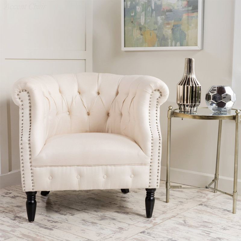 Fauteuil Chesterfield capitonné Valli, Tissu beige