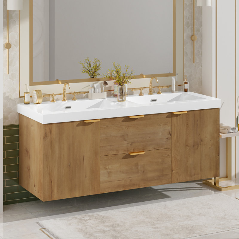 Ensemble de meuble-lavabo mural 59,3 po avec comptoir SMC, portes à fermeture douce et tiroirs divisés 59,3 po