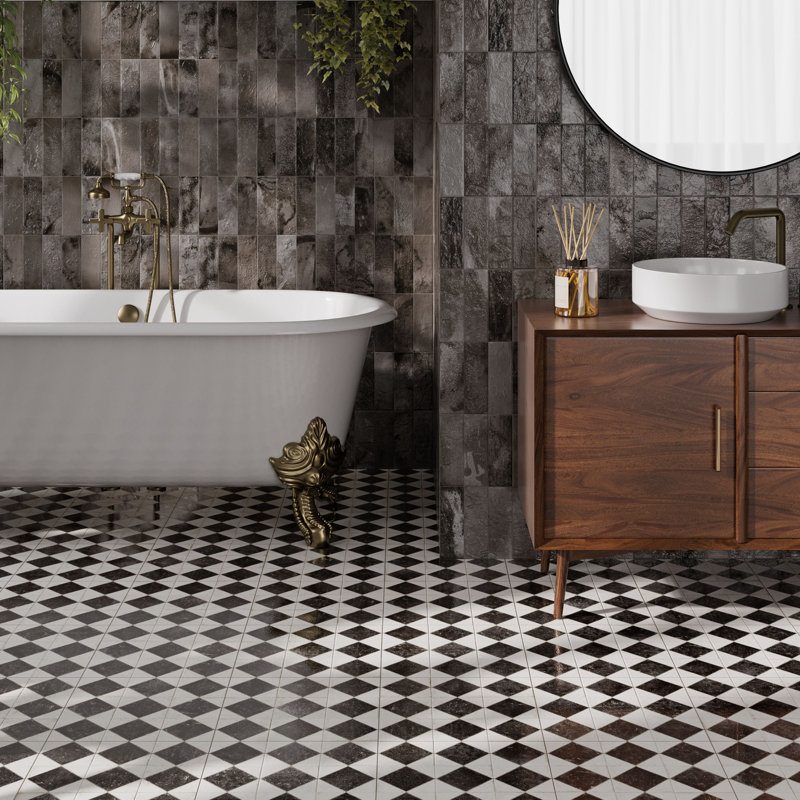 Kings Arles 13 In. X 13 In. Ceramic Floor And Wall Tile, Black/Beige