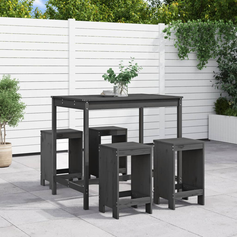 Ayano Brayden Studio Bar Set with Wood Frame and Solid Wood Outer Material, Grey
