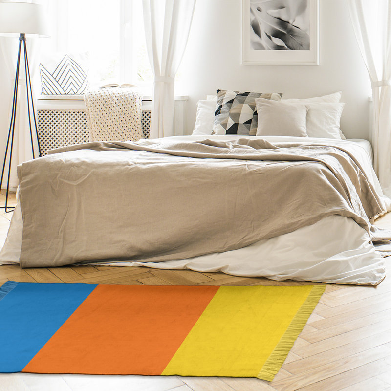 Tapis bleu/orange/jaune tissé à plat Miami, Oui