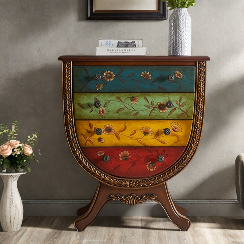 Commodes décoratives rétro en bois patiné peintes à la main