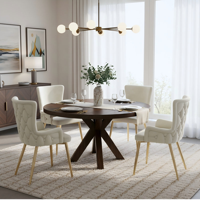 Velvet Upholstered Metal Armchair, Gold, Beige, 4