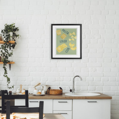 Minimal Pasta Lover Club Framed Print Under Glass, design by Robin Maria