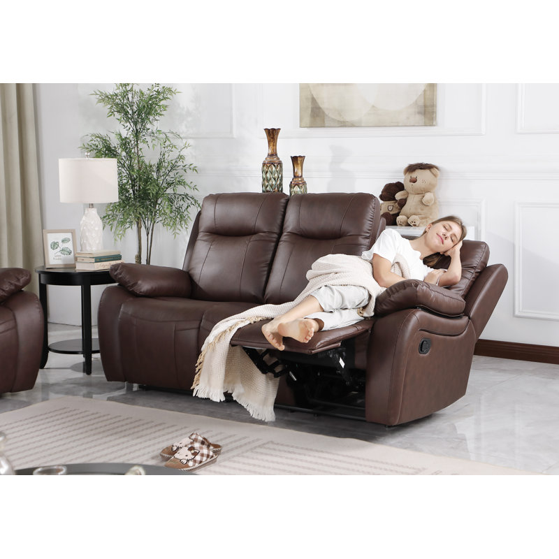 Bhalaram 79.13'' Faux Leather Reclining Sofa, Brown Faux Leather
